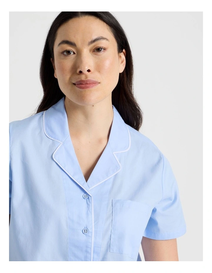 Core Cotton Sateen Short Sleeve Long Pyjama Set in Light Blue image 4