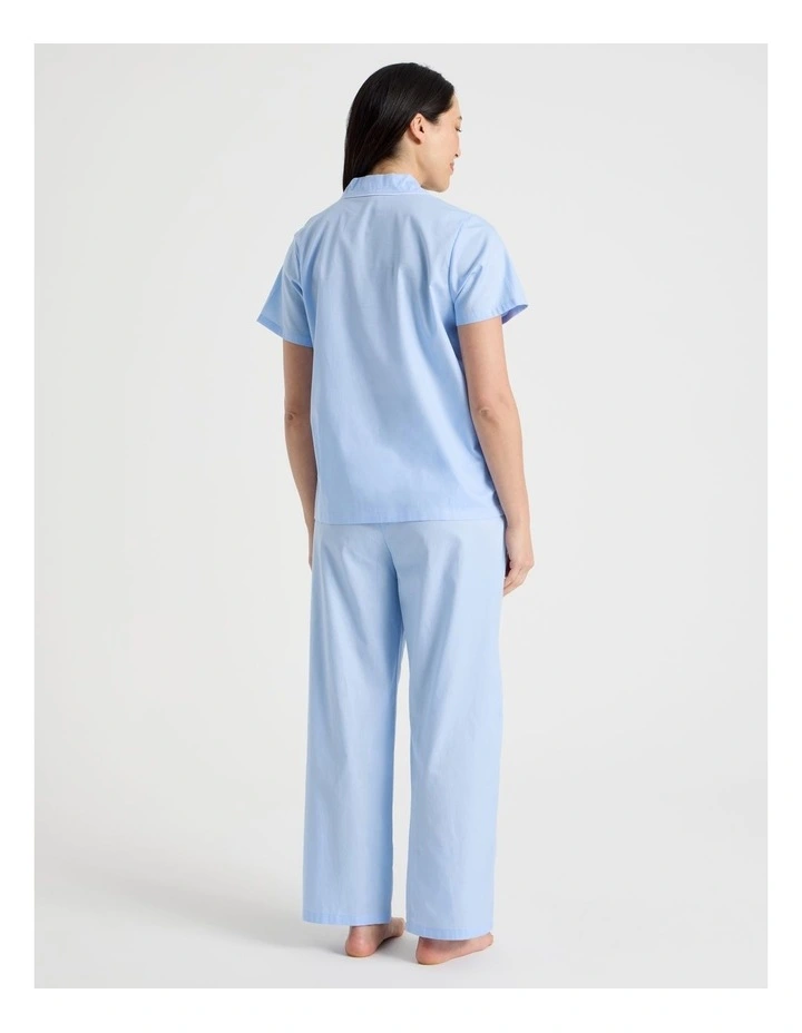 Core Cotton Sateen Short Sleeve Long Pyjama Set in Light Blue image 5