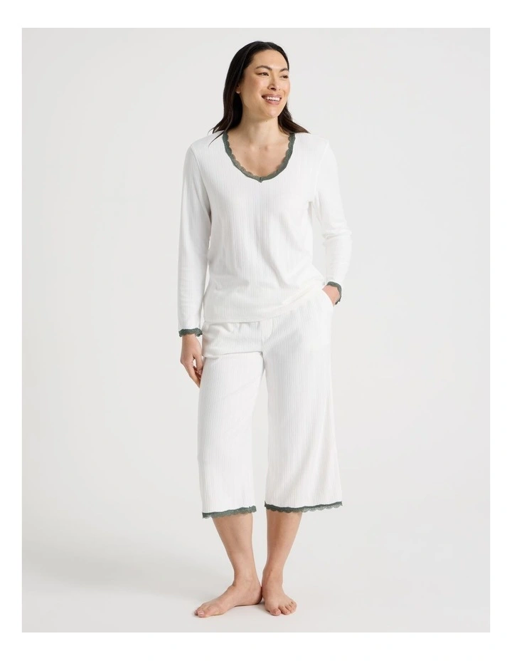 Cosy Winter Pointelle Long Sleeve Pyjama Set in Ivory image 1