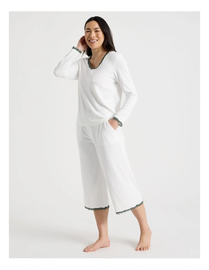 Cosy Winter Pointelle Long Sleeve Pyjama Set in Ivory image 2