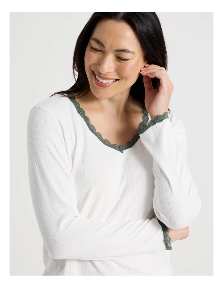 Cosy Winter Pointelle Long Sleeve Pyjama Set in Ivory image 3