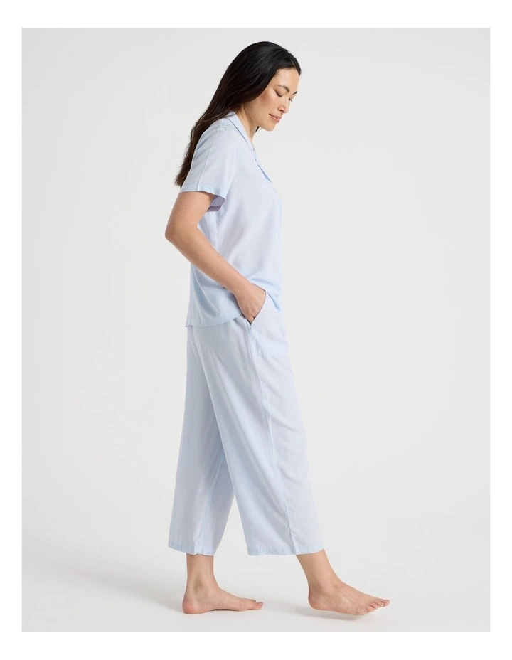 Serene Woven Viscose Short Sleeve Long Pyjama Set in Soft Blue image 2