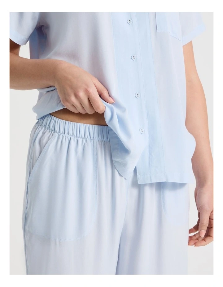 Serene Woven Viscose Short Sleeve Long Pyjama Set in Soft Blue image 3