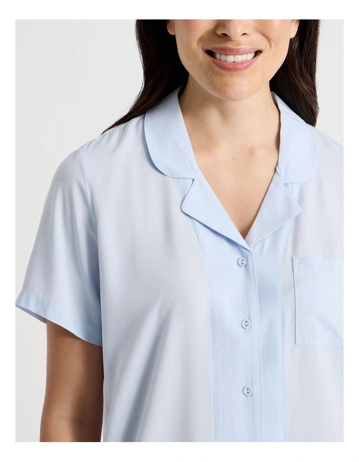 Serene Woven Viscose Short Sleeve Long Pyjama Set in Soft Blue image 4