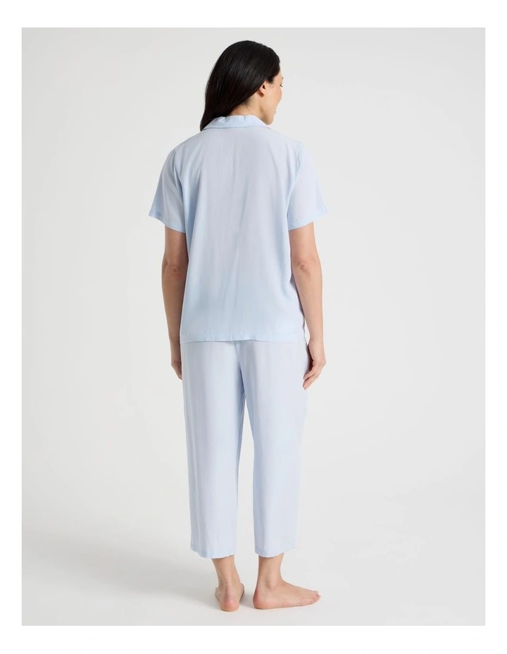 Serene Woven Viscose Short Sleeve Long Pyjama Set in Soft Blue image 5