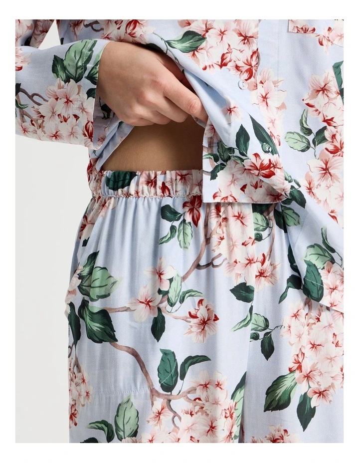 Serene Woven Viscose Long Sleeve 3/4 Pant Pyjama Set in Blue Blossoms Print image 5