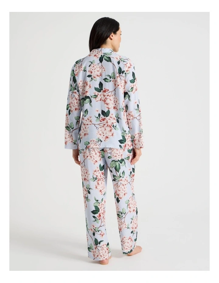 Serene Woven Viscose Long Sleeve 3/4 Pant Pyjama Set in Blue Blossoms Print image 6