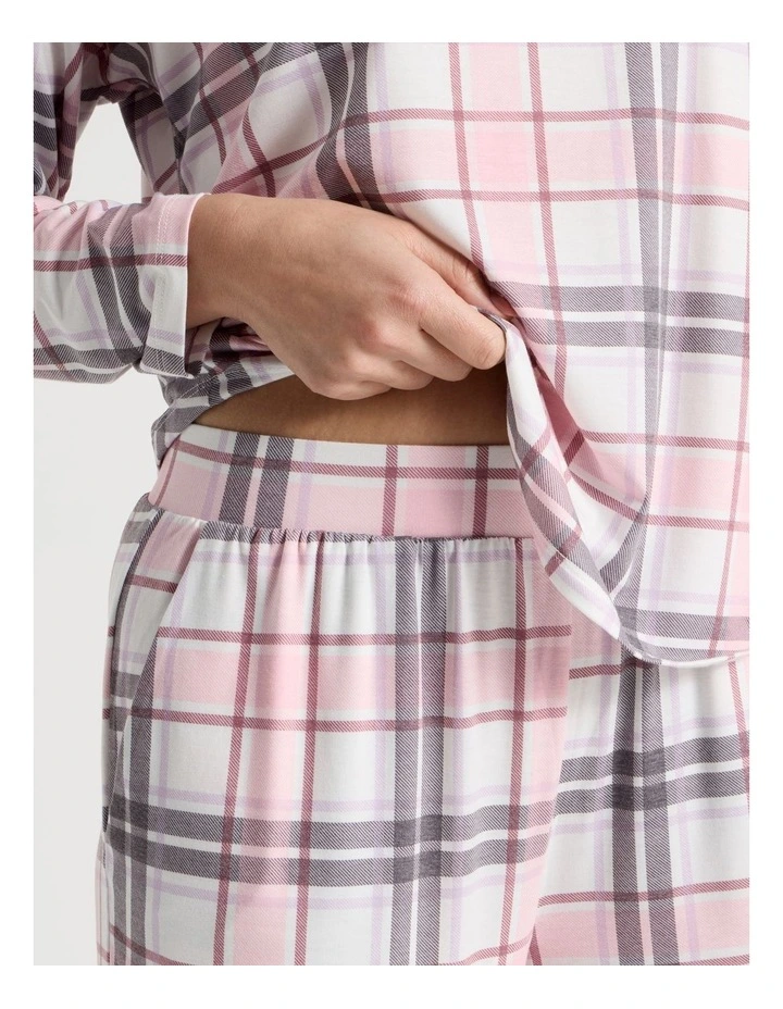 Everyday Long Sleeve Cuff Pant Pyjama Set in Pink & Purple Check Print image 3