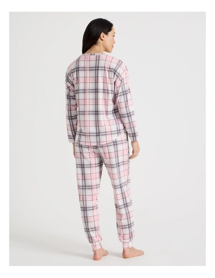 Everyday Long Sleeve Cuff Pant Pyjama Set in Pink & Purple Check Print image 5
