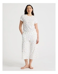 Everyday Pointelle Short Sleeve 3/4 Pant Pyjama Set in Vintage Ditsy Floral Print