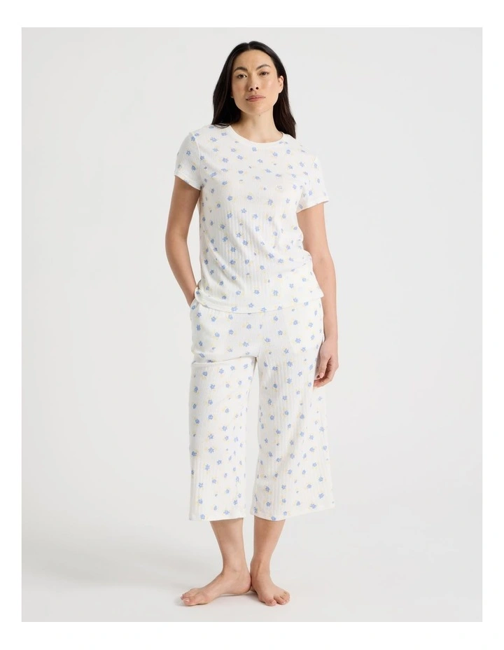 Everyday Pointelle Short Sleeve 3/4 Pant Pyjama Set in Vintage Ditsy Floral Print image 1