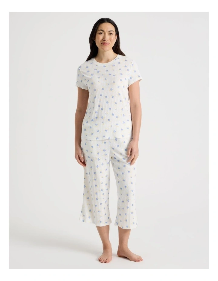 Everyday Pointelle Short Sleeve 3/4 Pant Pyjama Set in Vintage Ditsy Floral Print image 2