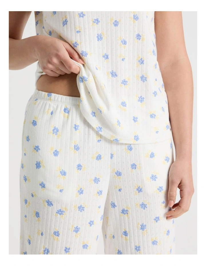 Everyday Pointelle Short Sleeve 3/4 Pant Pyjama Set in Vintage Ditsy Floral Print image 3
