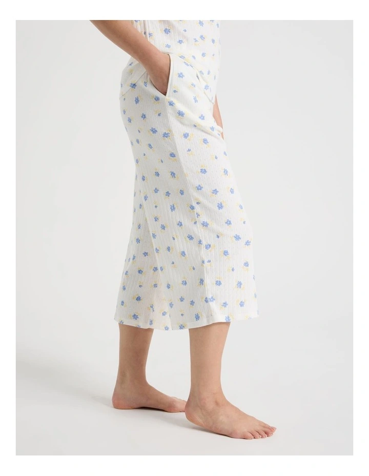 Everyday Pointelle Short Sleeve 3/4 Pant Pyjama Set in Vintage Ditsy Floral Print image 4