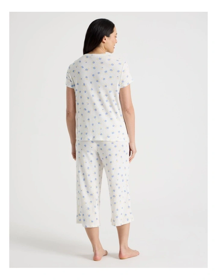 Everyday Pointelle Short Sleeve 3/4 Pant Pyjama Set in Vintage Ditsy Floral Print image 5