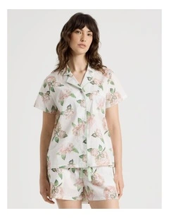 Cotton Woven Short Sleeve Short Pant Pyjama Set in White Hydrangea