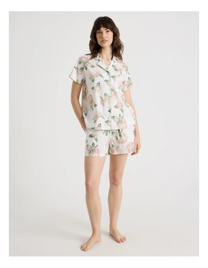 Cotton Woven Short Sleeve Short Pant Pyjama Set in White Hydrangea image 2