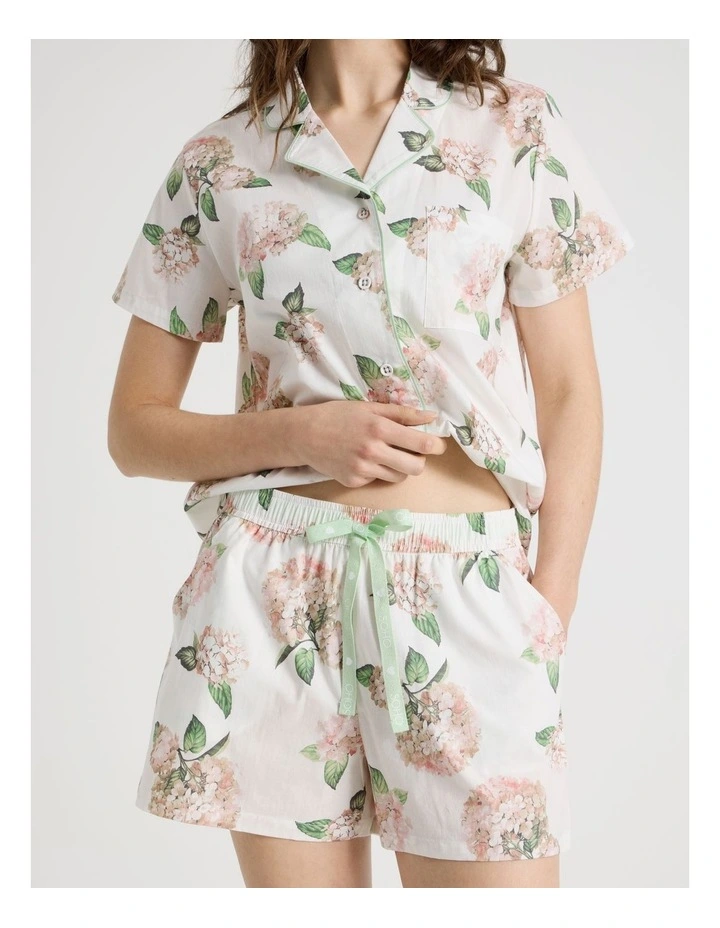 Cotton Woven Short Sleeve Short Pant Pyjama Set in White Hydrangea image 5