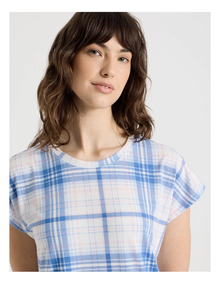 Short Sleeve 3/4 Pyjama Set in Blue Check image 4