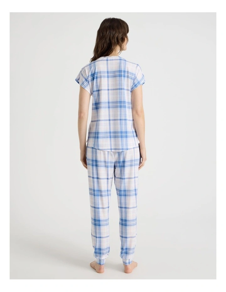 Short Sleeve 3/4 Pyjama Set in Blue Check image 6