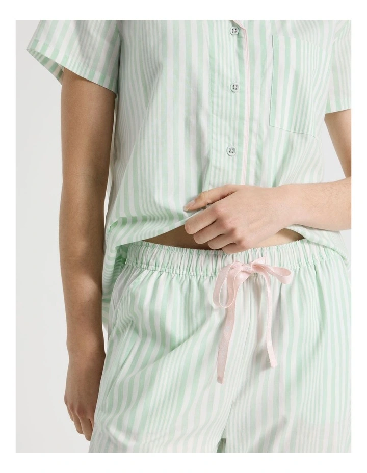 Cotton Woven Short Sleeve 3/4 Pant Pyjama Set in Mint Stripe image 4