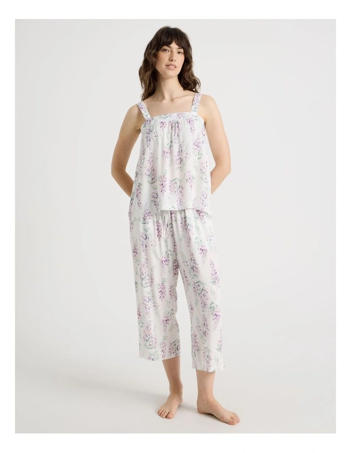 Woven Viscose Cami 3/4 Pant Set in White Wisteria image 1