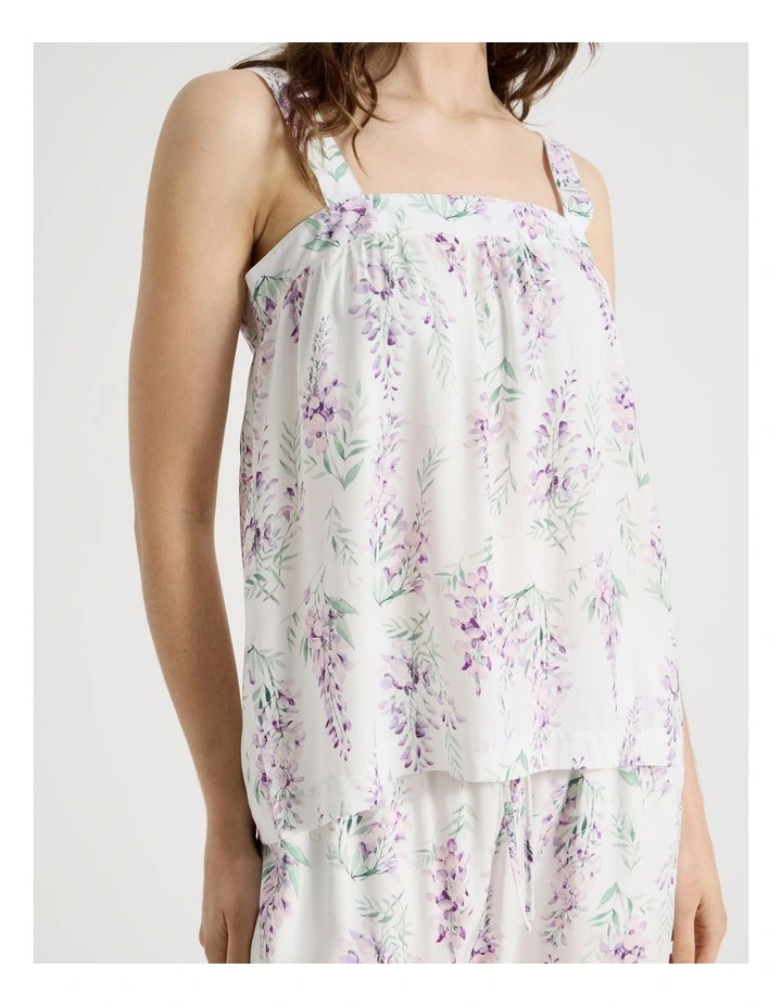 Woven Viscose Cami 3/4 Pant Set in White Wisteria image 2