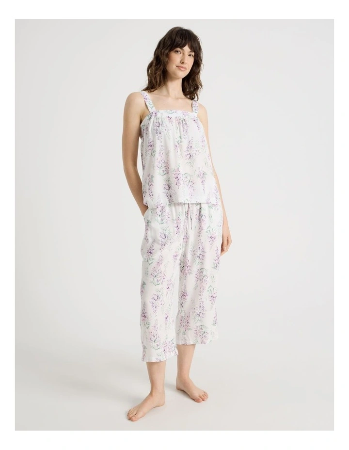 Woven Viscose Cami 3/4 Pant Set in White Wisteria image 3
