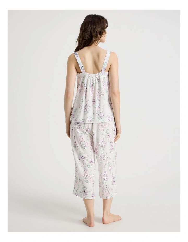 Woven Viscose Cami 3/4 Pant Set in White Wisteria image 5