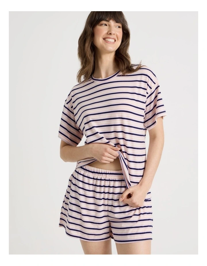 PVE Short Sleeve Short Pant Pyjama Set in Pink Stripe image 3