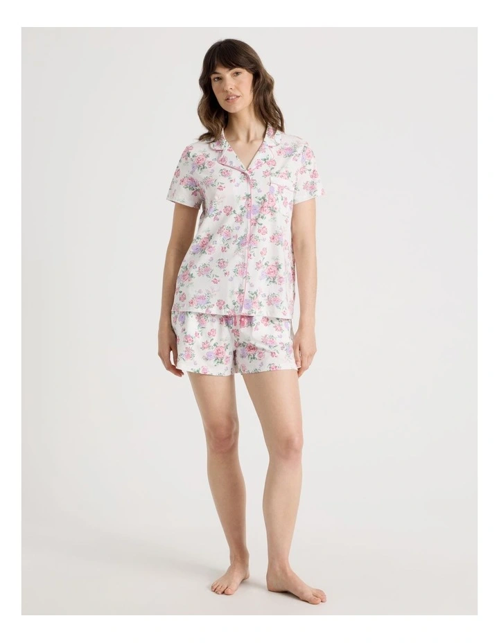Cotton Jersey Short Sleeve Short Pant Pyjama Set in Rose Flowers image 1