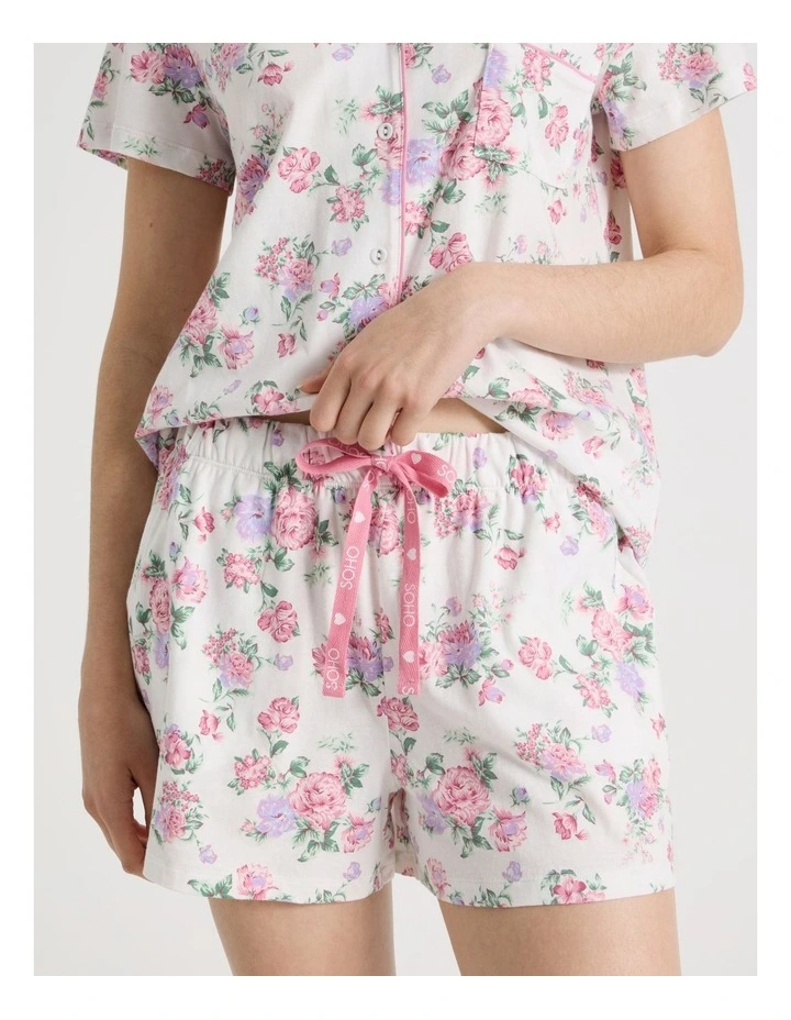 Cotton Jersey Short Sleeve Short Pant Pyjama Set in Rose Flowers image 4