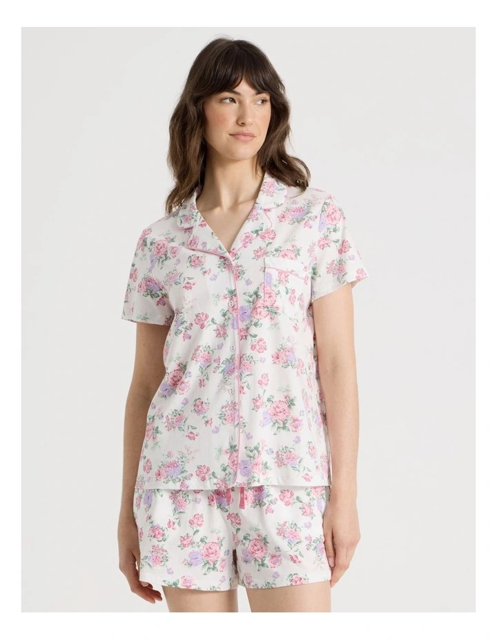 Cotton Jersey Short Sleeve Short Pant Pyjama Set in Rose Flowers image 5