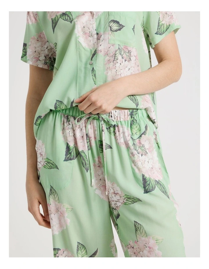 Woven Viscose Short Sleeve 3/4 Pant Pyjama Set in Mint Hydrangea image 4