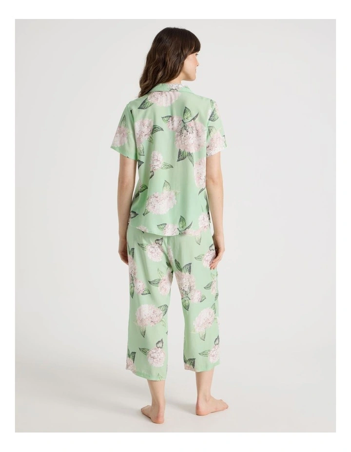 Woven Viscose Short Sleeve 3/4 Pant Pyjama Set in Mint Hydrangea image 6
