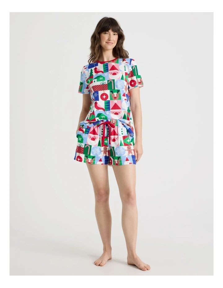 Christmas Short Sleeve Jersey Pyjama Set in Wrapping Paper Print image 2
