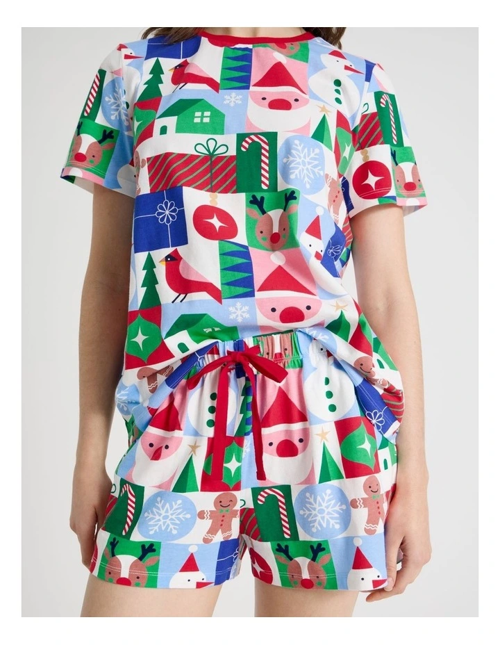 Christmas Short Sleeve Jersey Pyjama Set in Wrapping Paper Print image 4