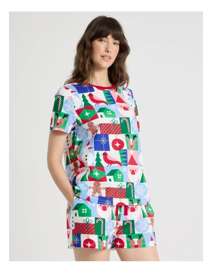 Christmas Short Sleeve Jersey Pyjama Set in Wrapping Paper Print image 5