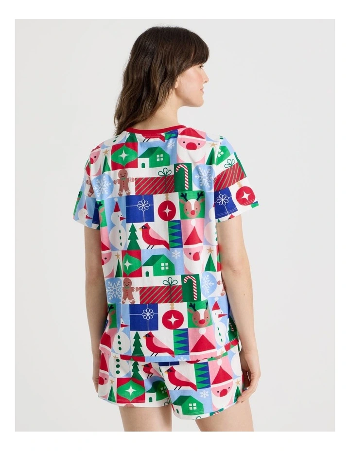 Christmas Short Sleeve Jersey Pyjama Set in Wrapping Paper Print image 6