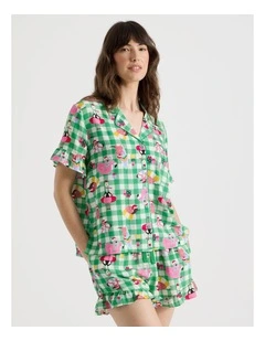 Christmas Short Sleeve Viscose Pyjama Set in Summer Christmas Print
