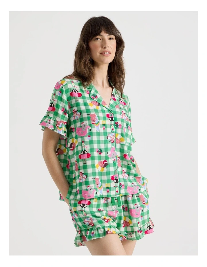 Christmas Short Sleeve Viscose Pyjama Set in Summer Christmas Print image 1