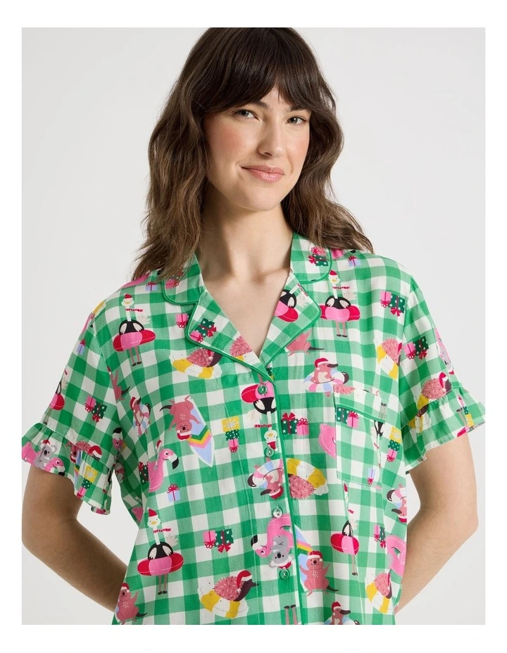 Christmas Short Sleeve Viscose Pyjama Set in Summer Christmas Print image 2