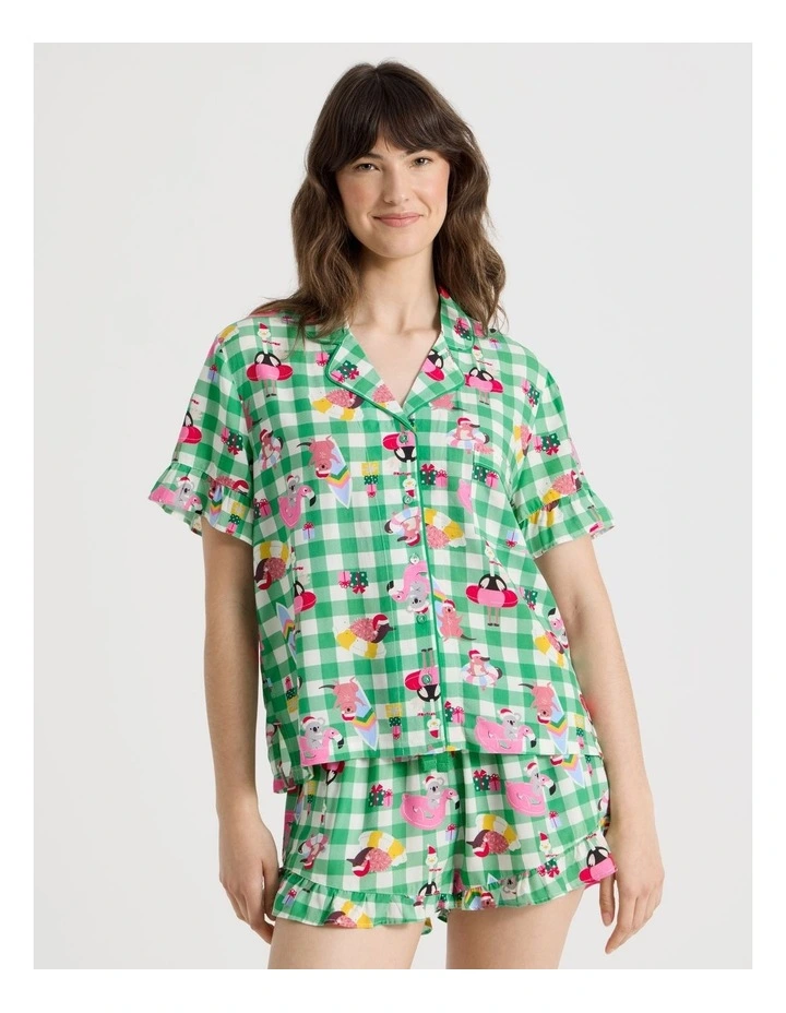 Christmas Short Sleeve Viscose Pyjama Set in Summer Christmas Print image 3