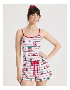 Christmas Jersey Cami Pyjama Set in Sleepy Santa Print