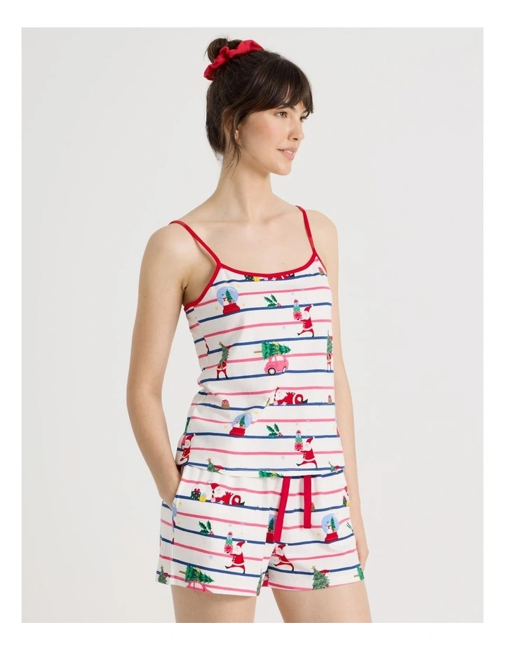Christmas Jersey Cami Pyjama Set in Sleepy Santa Print image 4