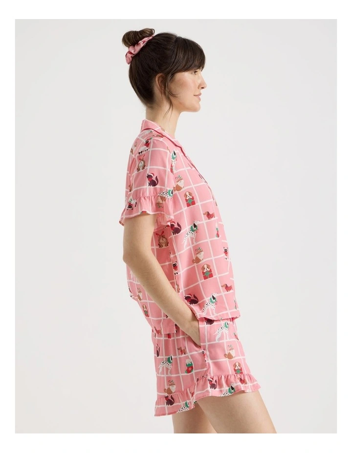 Christmas Short Sleeve Viscose Pyjama Set in Christmas Puppies Print image 2