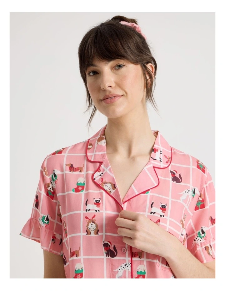 Christmas Short Sleeve Viscose Pyjama Set in Christmas Puppies Print image 3