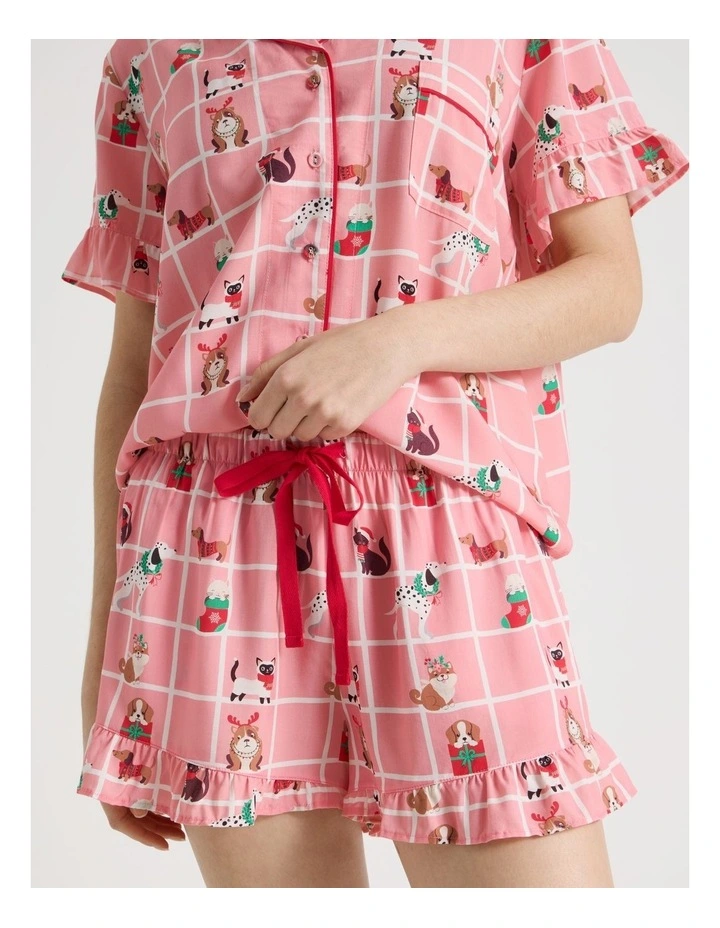 Christmas Short Sleeve Viscose Pyjama Set in Christmas Puppies Print image 5