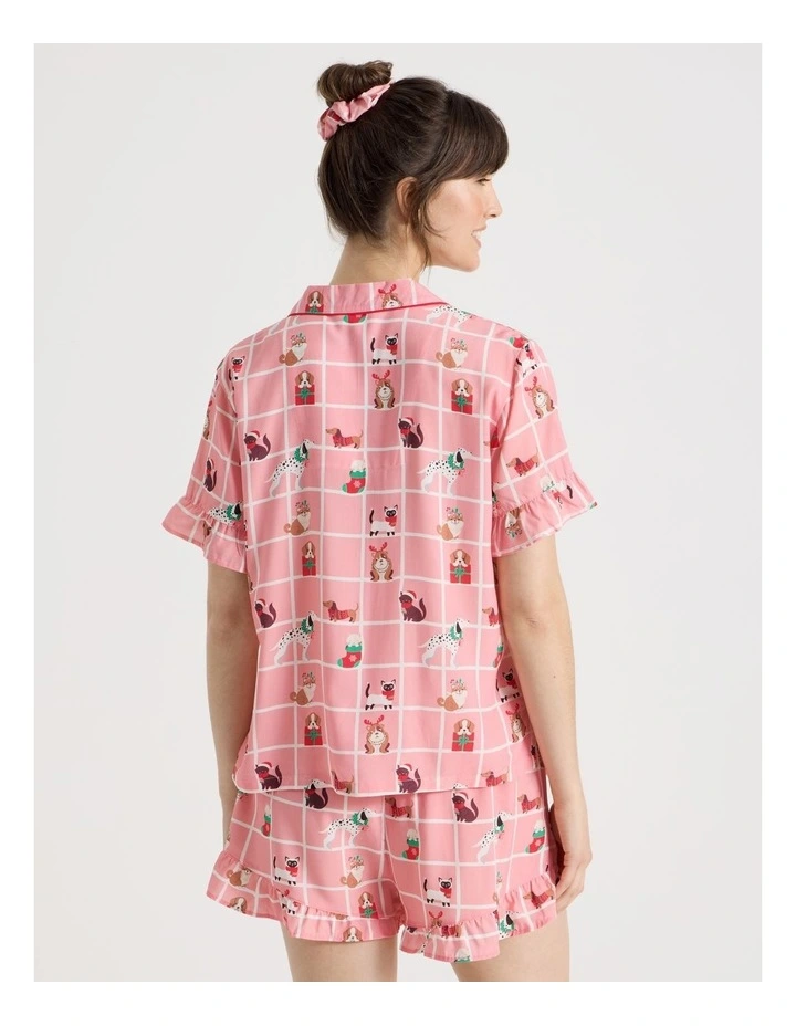 Christmas Short Sleeve Viscose Pyjama Set in Christmas Puppies Print image 6