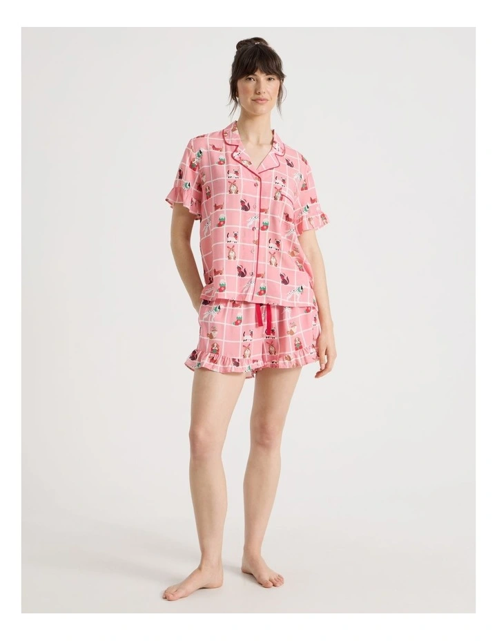 Christmas Short Sleeve Viscose Pyjama Set in Christmas Puppies Print image 7